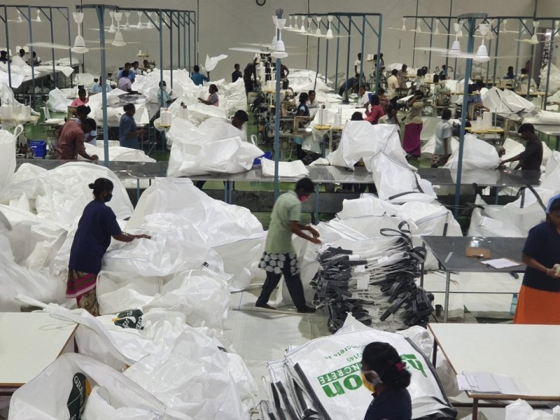 Workers manufacturing FIBC jumbo bags at Isha Technologies
